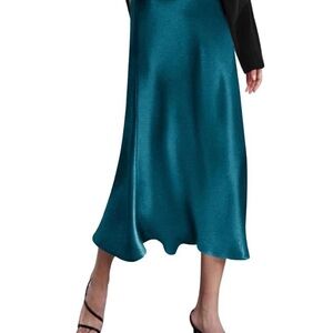 Renee C. Satin Elasticized Waistband Teal Skirt